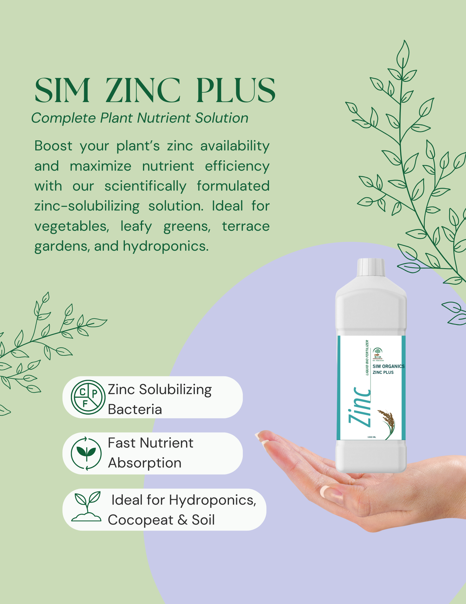 SIM Zinc Plus – ZSB Biofertilizer for Healthy Leaf Growth (liquid)