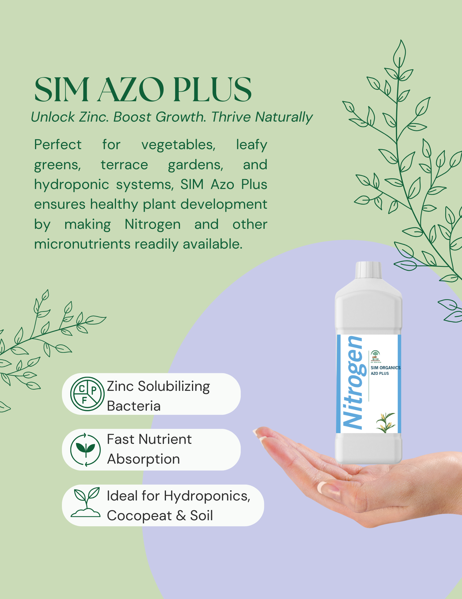 SIM Azo Plus – Azospirillum Biofertilizer for Nitrogen Fixation(Liquid )