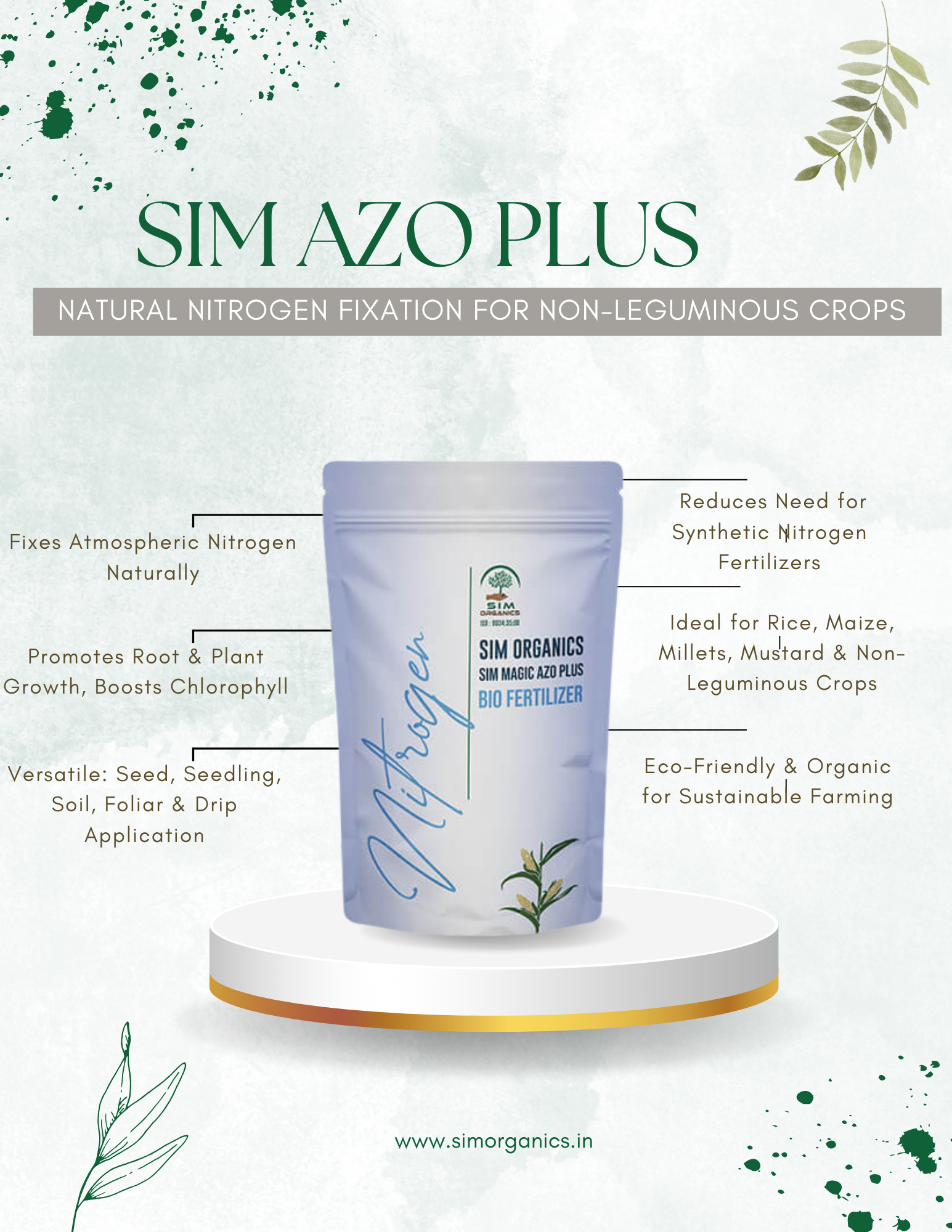 SIM Azo Plus – Azospirillum Biofertilizer for Nitrogen Fixation(Powder)