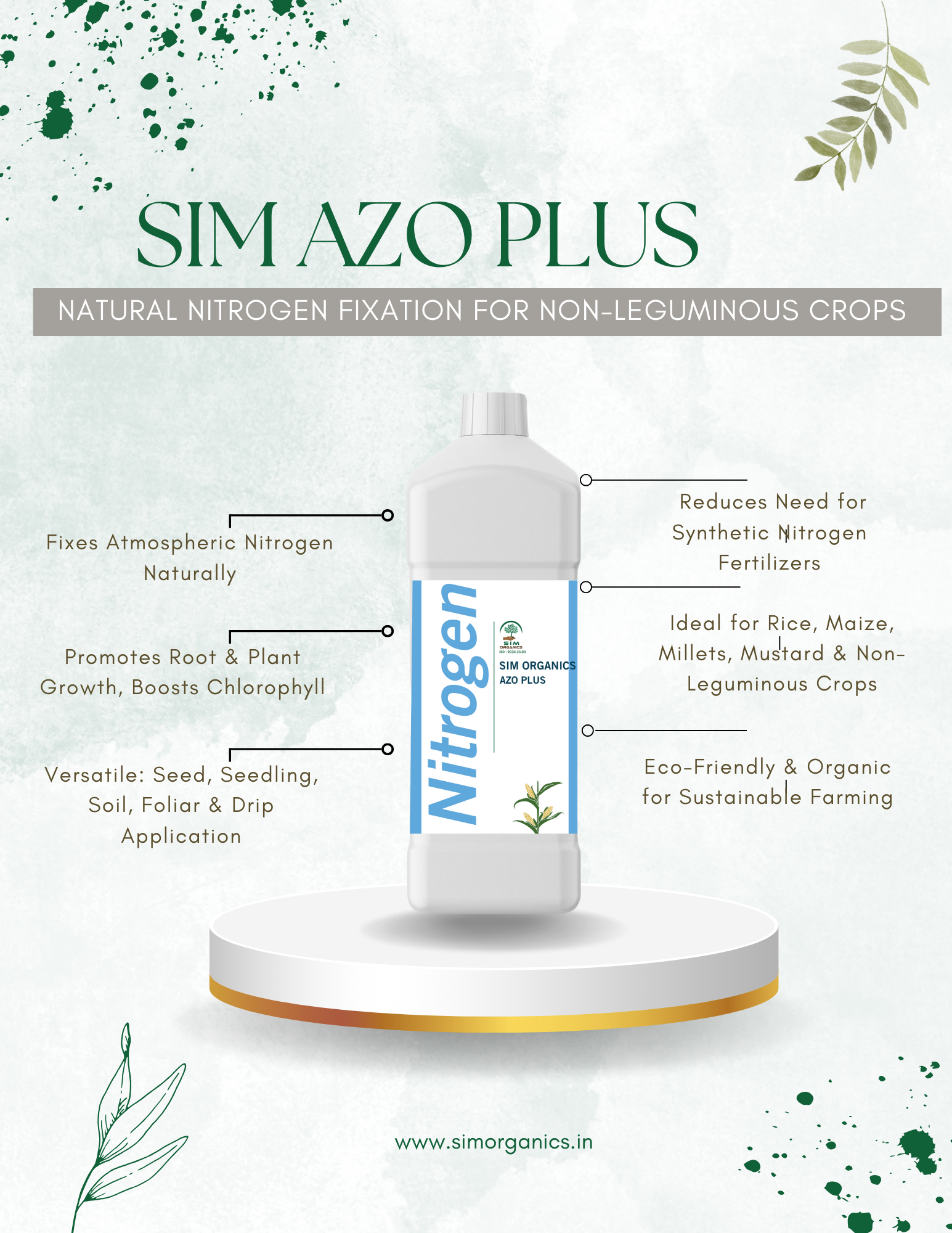 SIM Azo Plus – Azospirillum Biofertilizer for Nitrogen Fixation(Liquid )