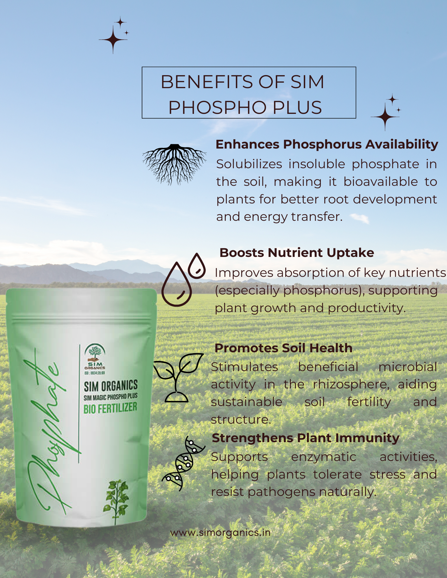 SIM Phospho Plus – PSB Biofertilizer for Phosphorus Uptake (Powder)