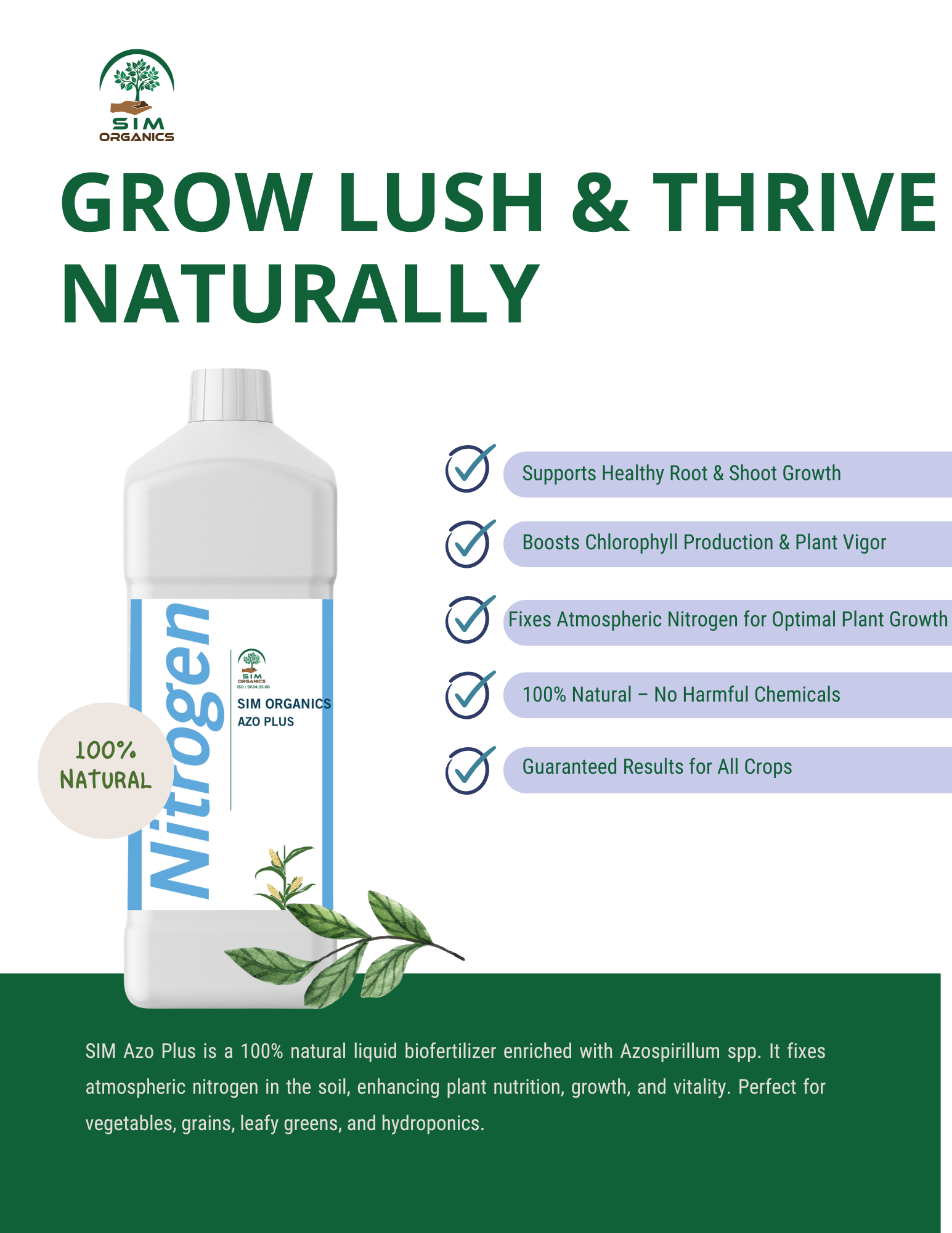 SIM Azo Plus – Azospirillum Biofertilizer for Nitrogen Fixation(Liquid )