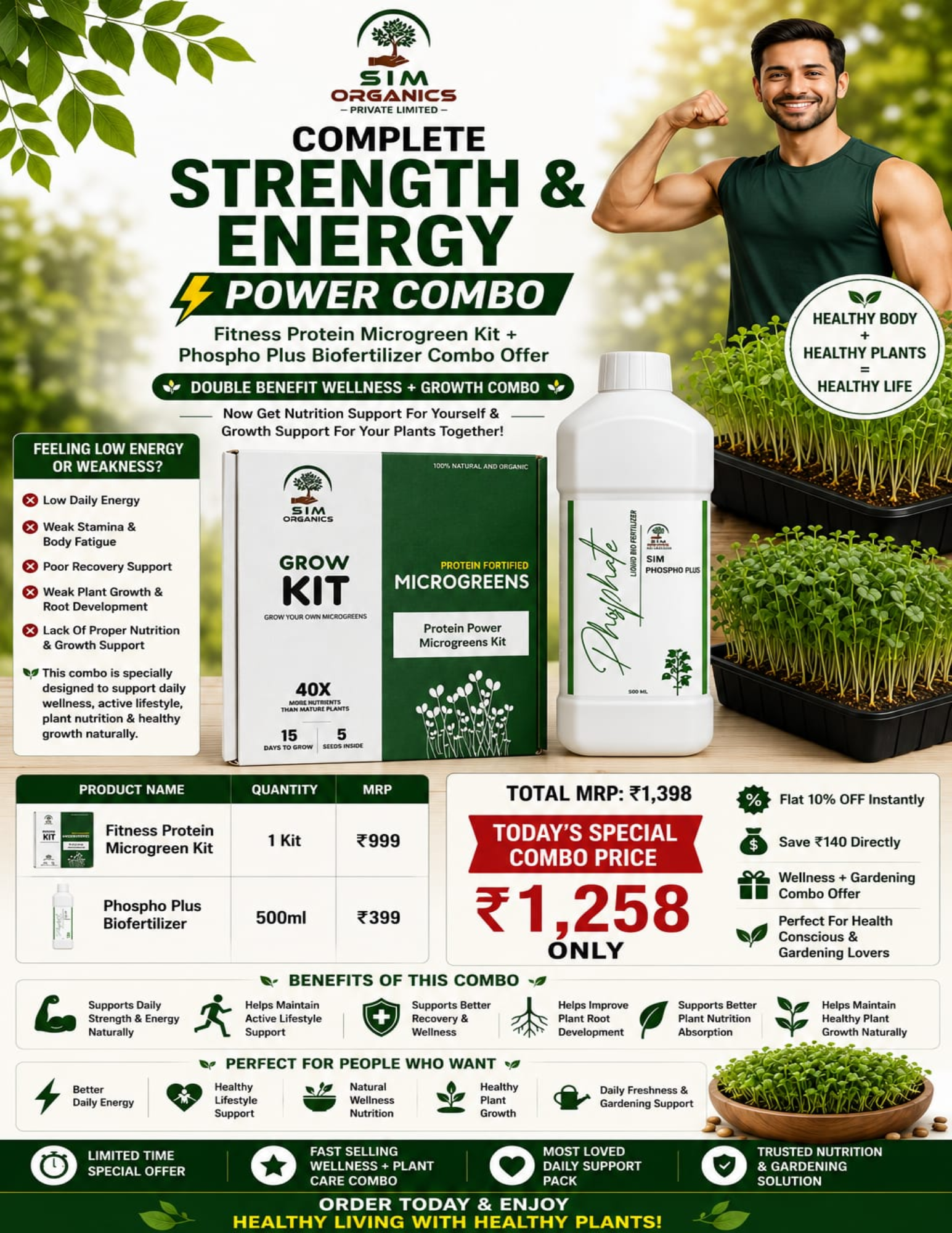 💪 COMPLETE STRENGTH & ENERGY POWER COMBO 💪

✨ Fitness Protein Microgreen Kit + Phospho Plus Biofertilizer Combo Offer ✨

🌱 Natural Nutrition Support + Plant Growth Support For Healthy Lifestyle & Healthy Gardening

⚡ DOUBLE BENEFIT WELLNESS + GROWTH COMBO ⚡