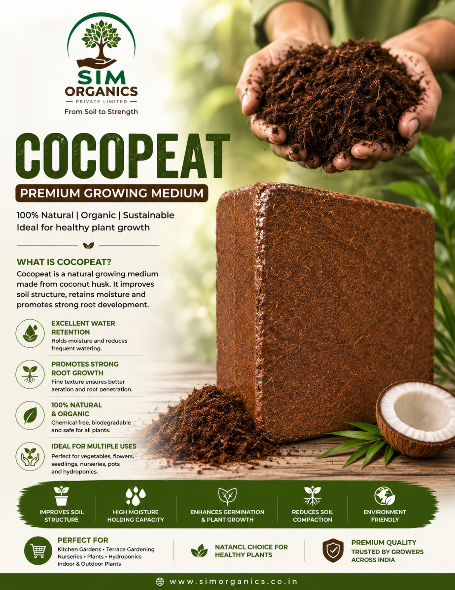 SIM Cocopeat Block | 100% Natural Growing Medium for Healthy Plants