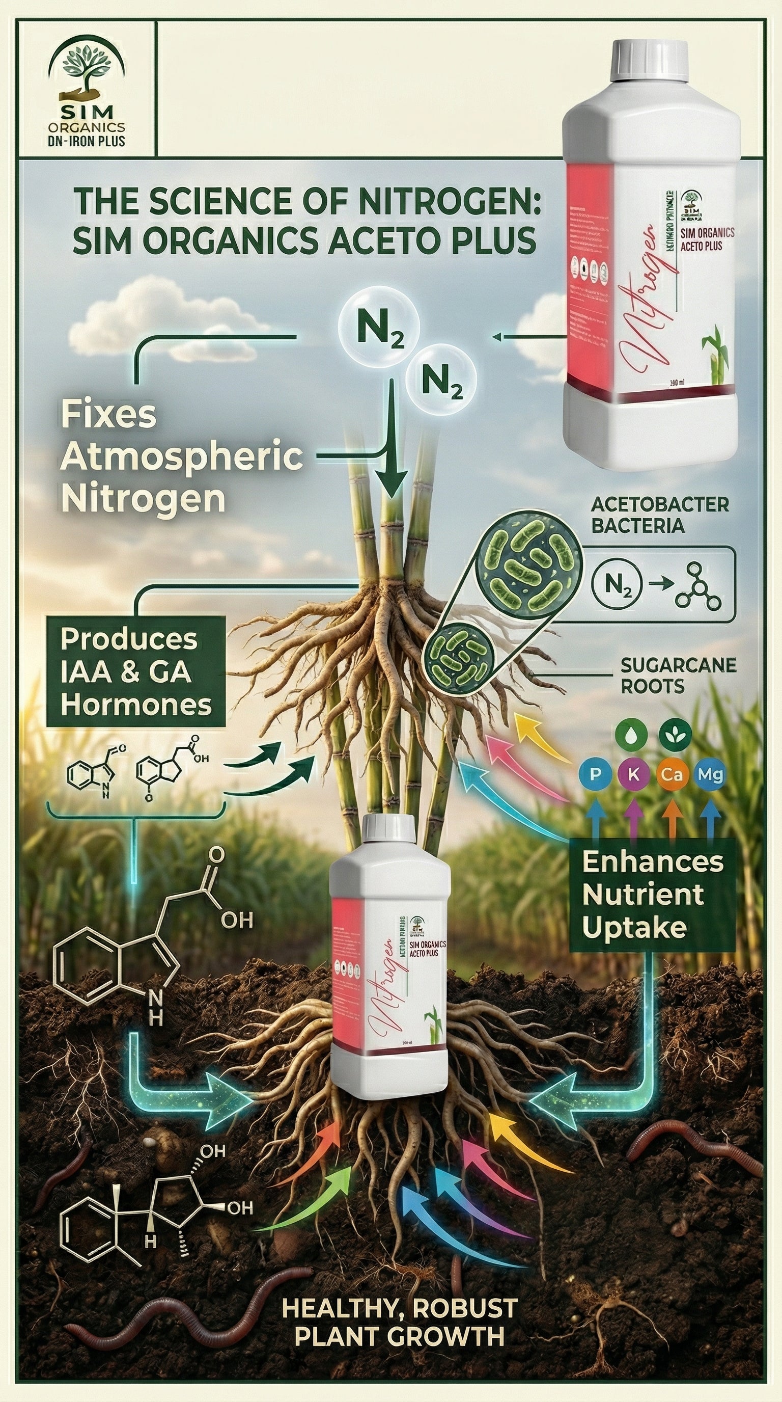 SIM Aceto Plus – Acetobacter Nitrogen Fixing Biofertilizer(Liquid)