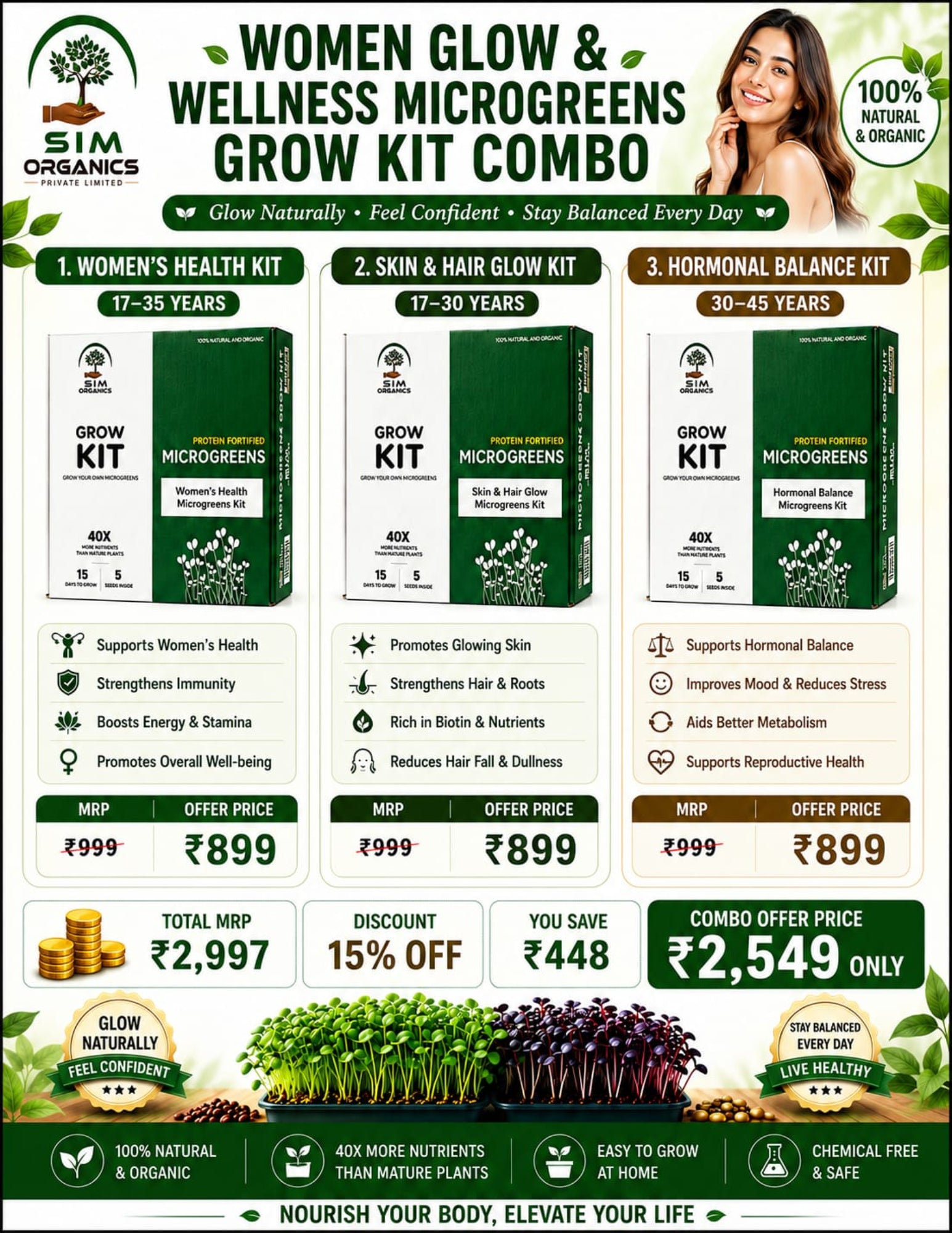 WOMEN GLOW & WELLNESS MICROGREENS GROW KIT COMBO