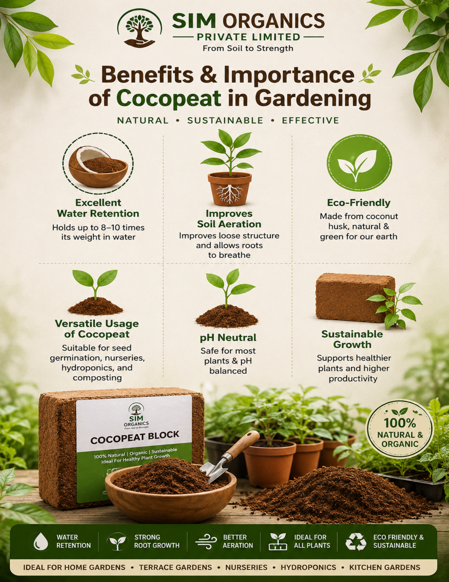 SIM Cocopeat Block | 100% Natural Growing Medium for Healthy Plants