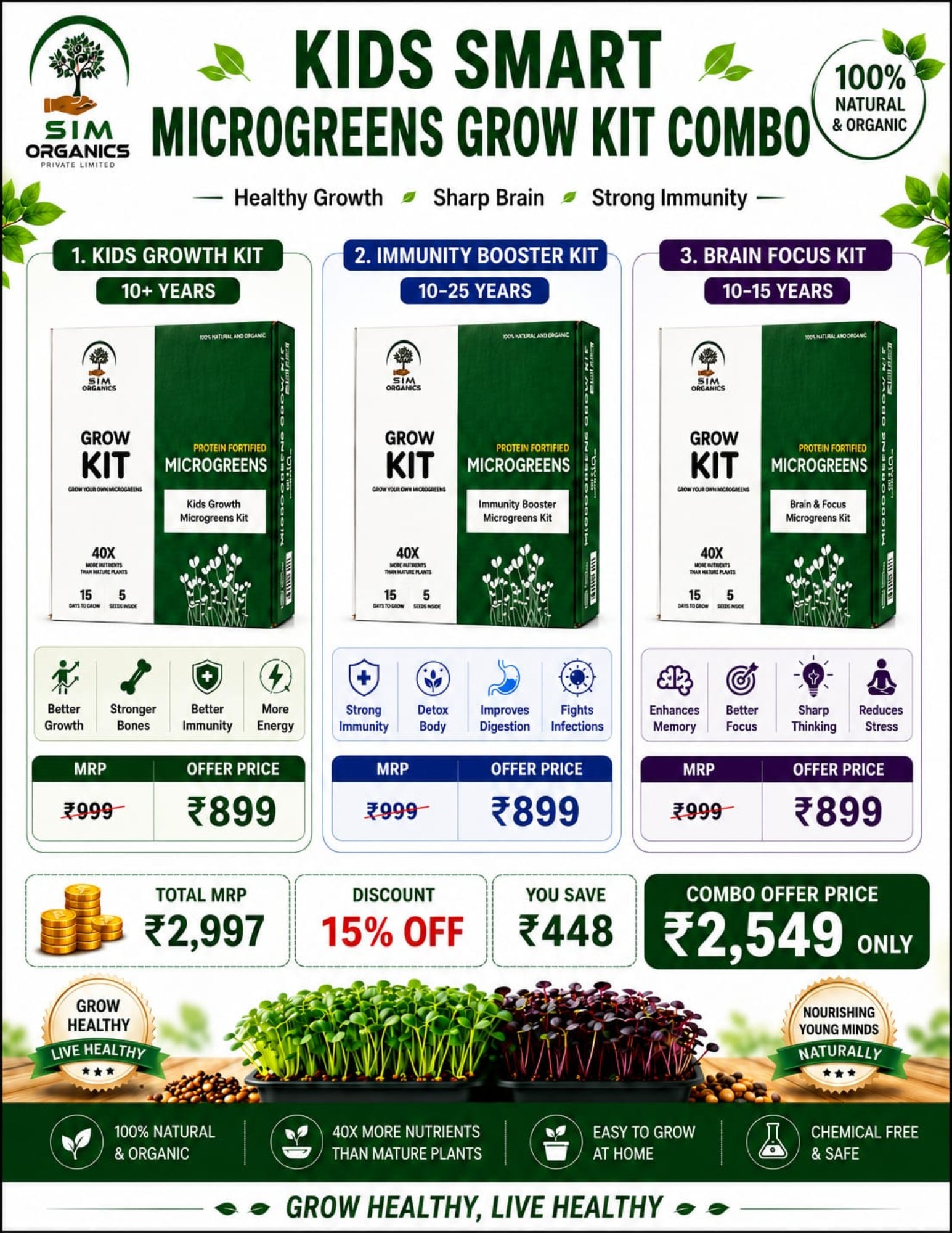 KIDS SMART MICROGREENS GROW KIT COMBO